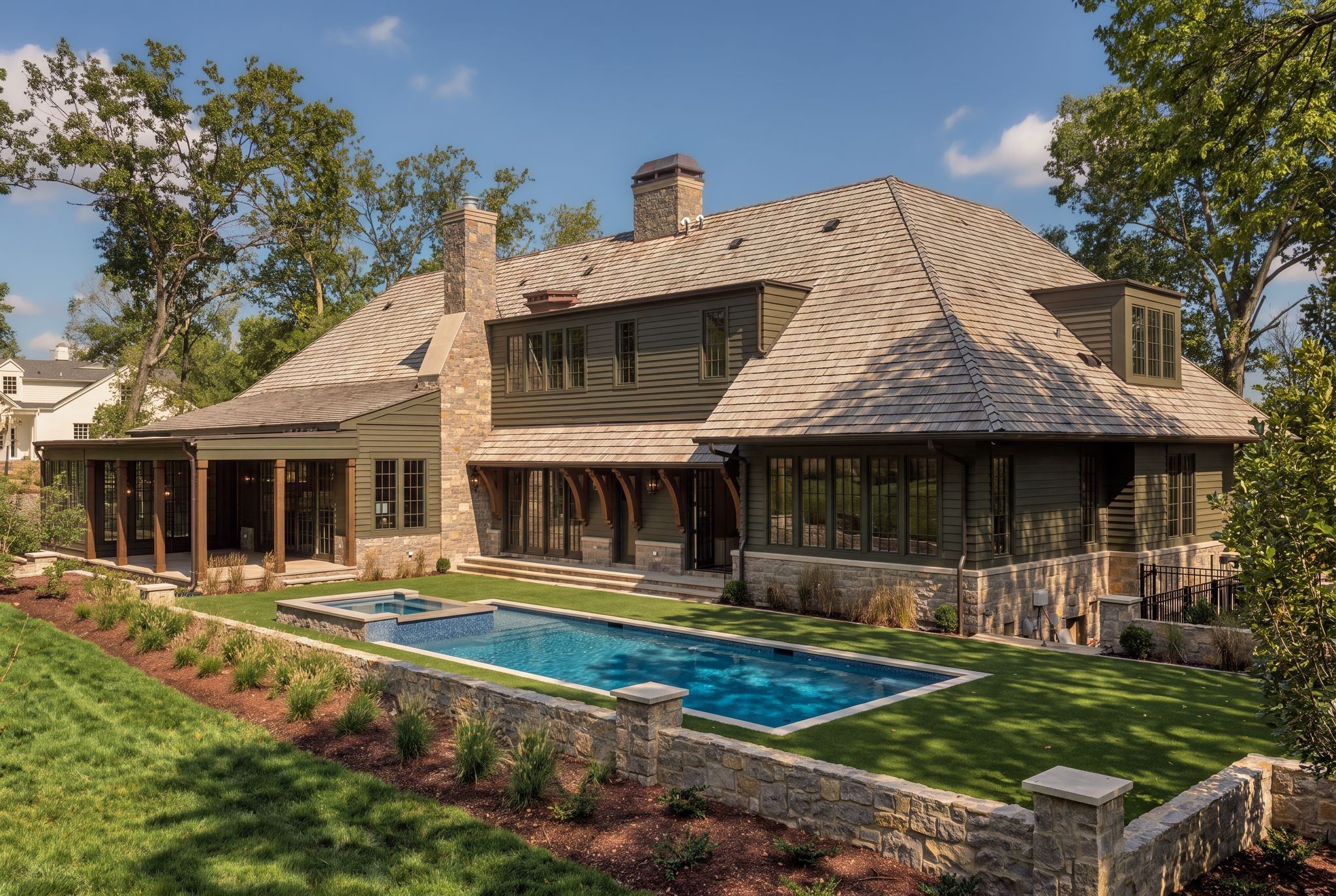 Custom pool and landscaped grounds behind 606 Westview Avenue in Belle Meade Nashville